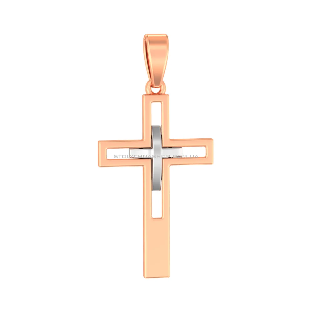 Крестик из красного и белого золота без камней  (арт. 440744кб)