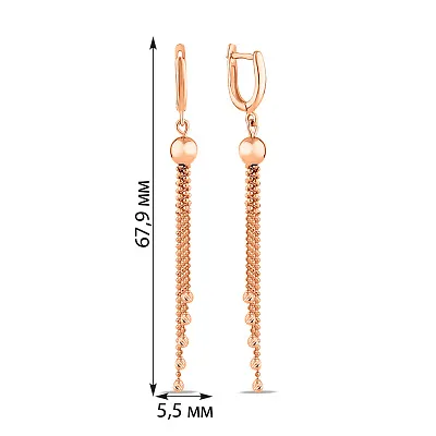 Сережки-підвіски з червоного золота (арт. 109319)