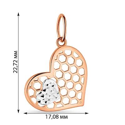Підвіс з червоного золота "Серце" з родіюванням  (арт. 424551р)