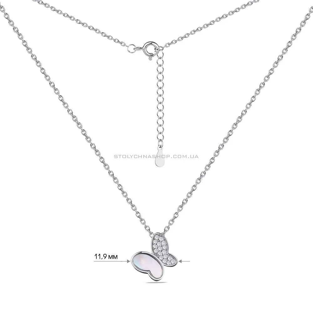 Срібне кольє "Метелик" з перламутром і з фіанітами  (арт. 7507/1528п) - 3 - цена