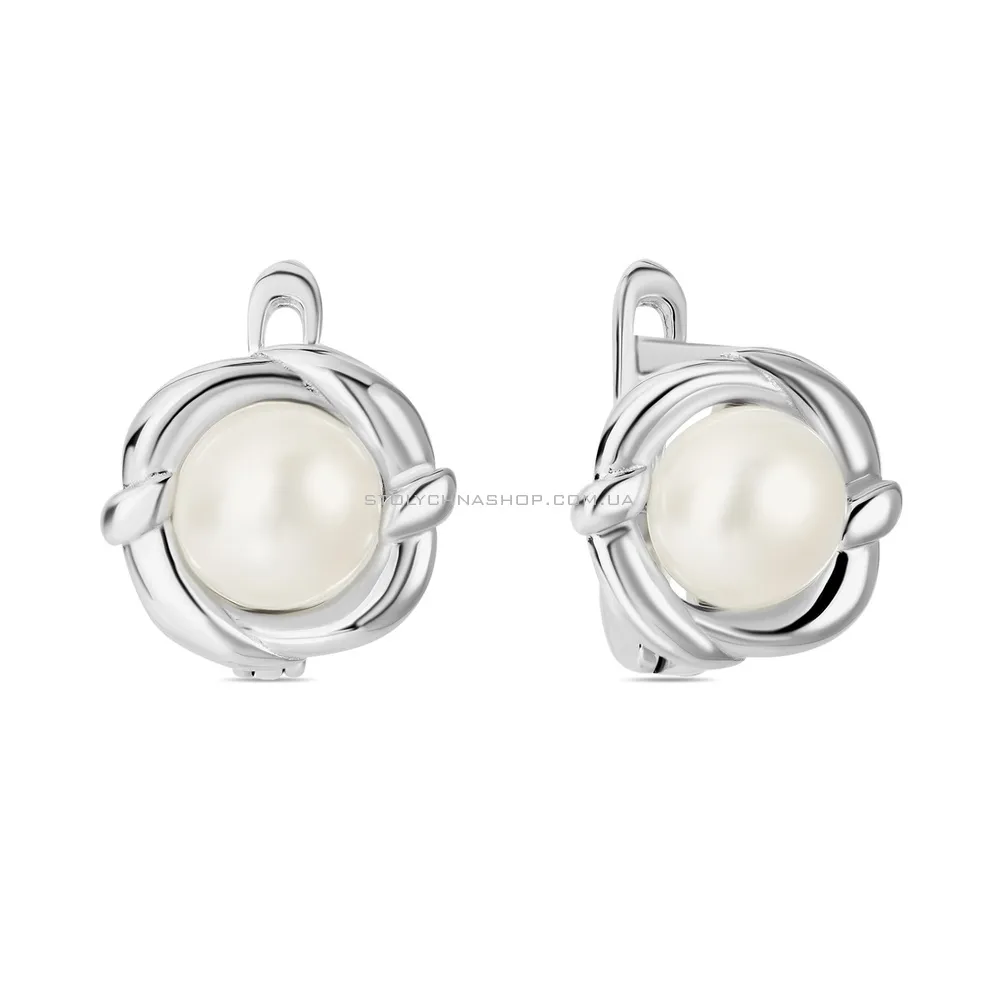 Срібні сережки з перлами і фіанітами (арт. 7502/3965жб)