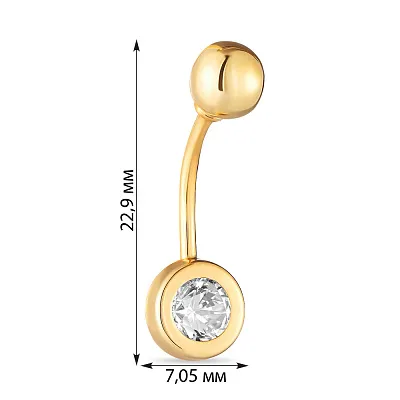 Пирсинг из желтого золота для пупка с фианитом (арт. 130287ж)