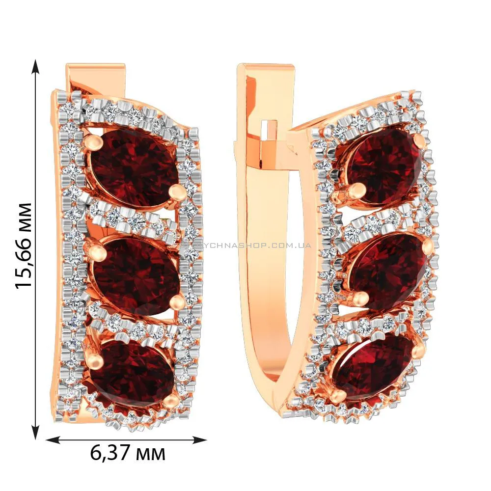 Золоті сережки з гранатом і фіанітами (арт. 111000Пк) - 2 - цена