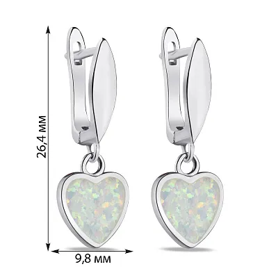 Серьги серебряные с опалом в форме сердца  (арт. 7502/4420Поб)