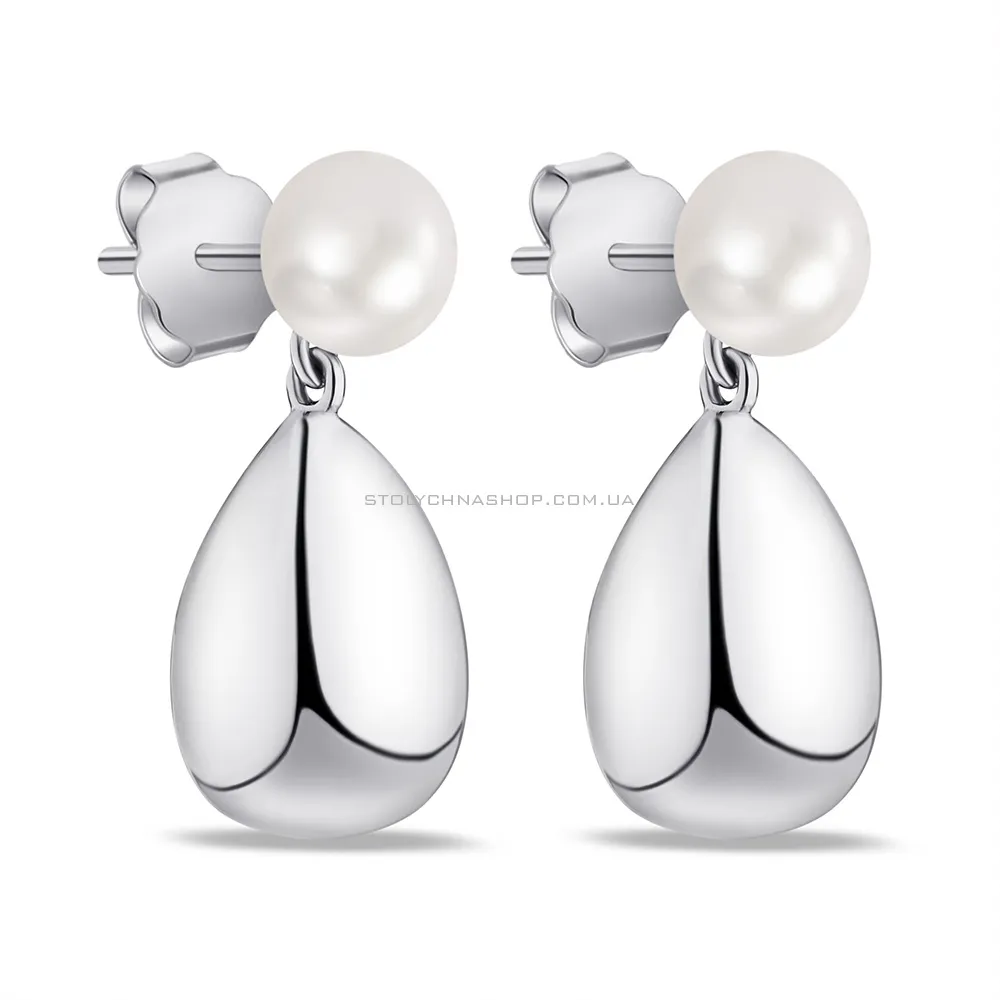 Сережки-підвіски зі срібла з перлами  (арт. 7518/7002жб) - цена
