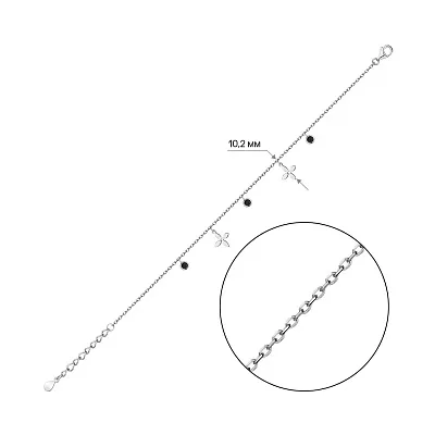 Срібний браслет з підвісками і чорними фіанітами (арт. 7509/3781ч)