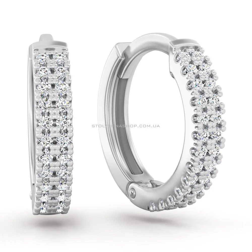 Золоті сережки-кільця з діамантами  (арт. С011642015б) - цена