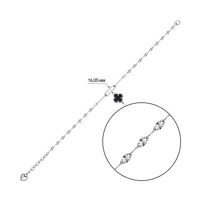 Срібний браслет "Клевер" з оніксом (арт. 7509/3794/9о)