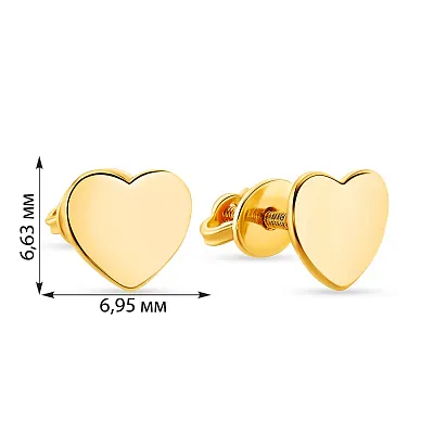 Сережки-пусети «Сердечки» з жовтого золота (арт. 107216ж)
