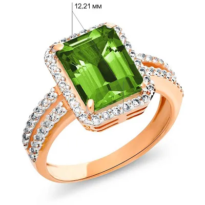 Золотое кольцо с зеленым хризолитом (арт. 140457Пп)