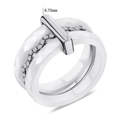 Тройное кольцо серебряное с керамикой и алмазной гранью  (арт. 7501/1629б003а)