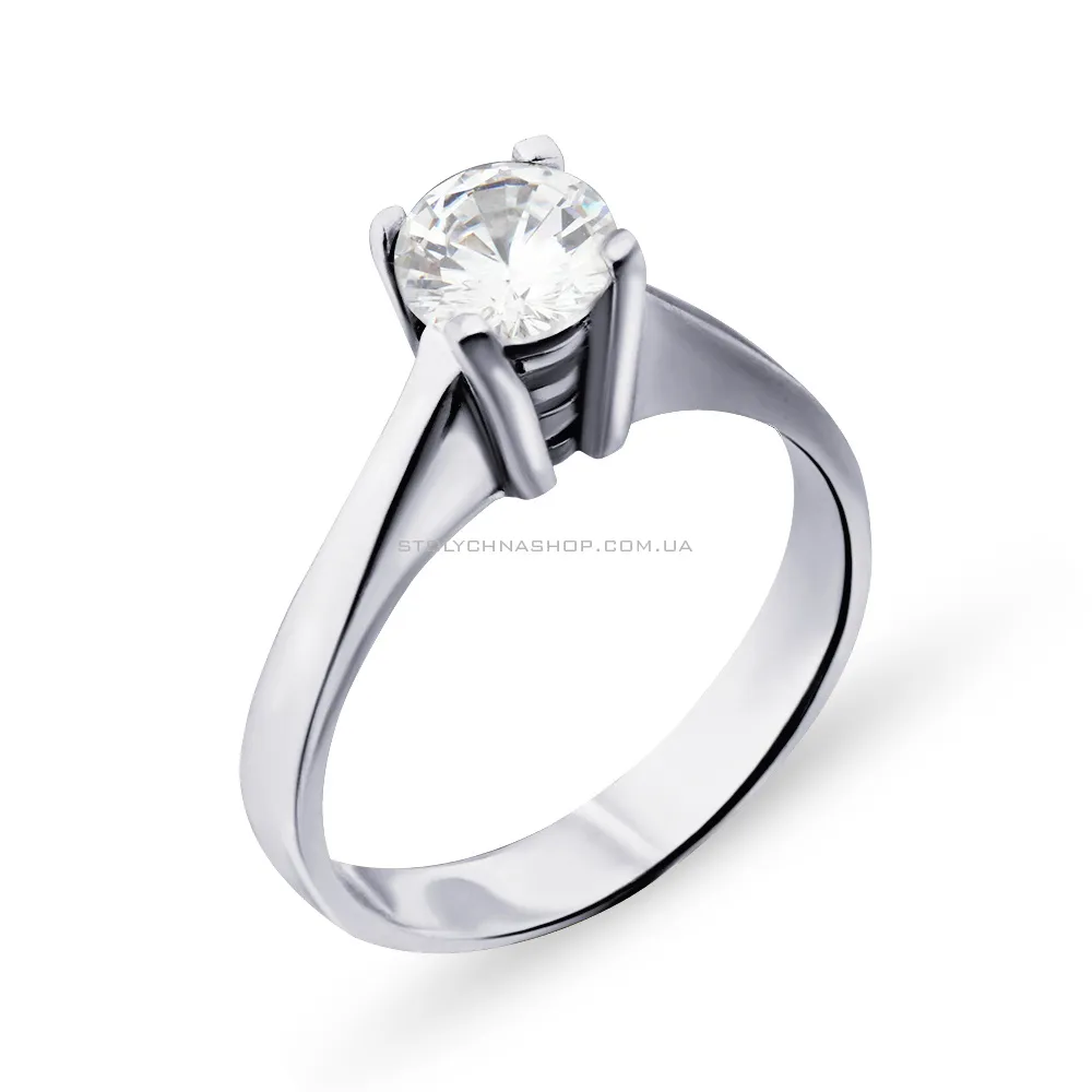 Серебряное кольцо с одним фианитом  (арт. 7501/2966) - цена