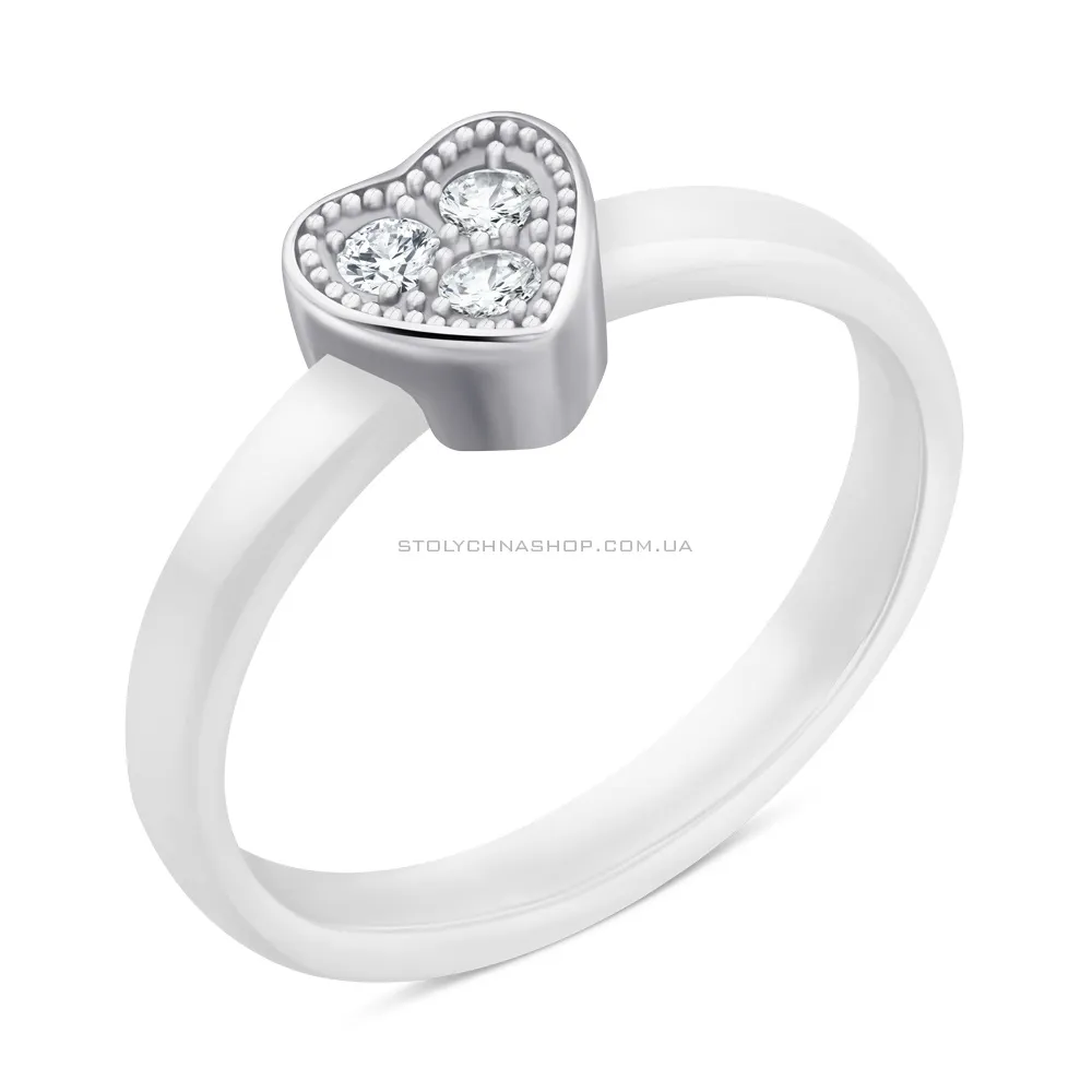 Керамическое кольцо с серебром и фианитами (арт. 7501/К2ФК1/4043-18) - цена