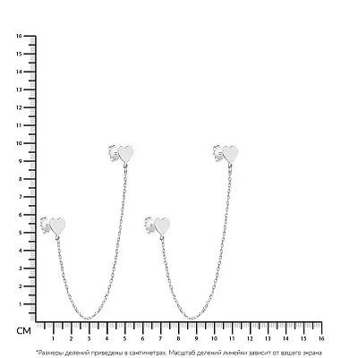 Срібні сережки на два прокола &quot;Сердечка&quot;  (арт. 7518/6347)
