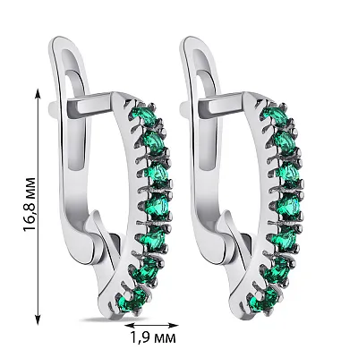 Сережки зі срібла з зеленими  фіанітами  (арт. 7502/СК2ФИ/020)
