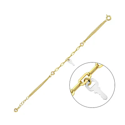 Золотой браслет Ключ с фианитами (арт. 326572жбП1)