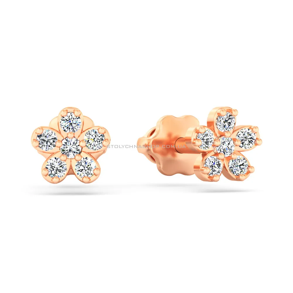 Золоті сережки Квіти з діамантами  (арт. Т011592010) - цена