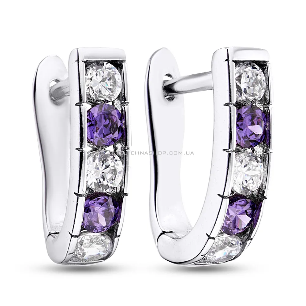 Срібні сережки з фіолетовими фіанітами (арт. 7502/3162ф) - цена