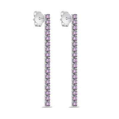 Срібні сережки-пусети з фіолетовими альпінітами (арт. 7518/6483/1аф)