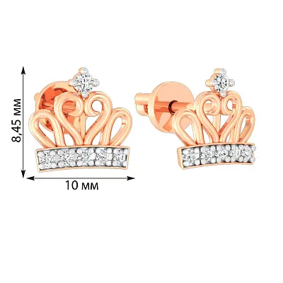 Золоті сережки-пусети «Корона»  з фіанітами (арт. 110589)