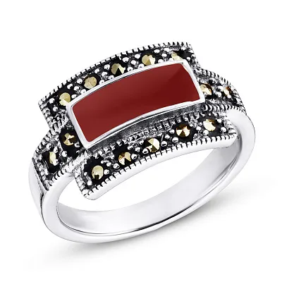 Серебряное кольцо с красным сердоликом (арт. 7401/159мркСрд)