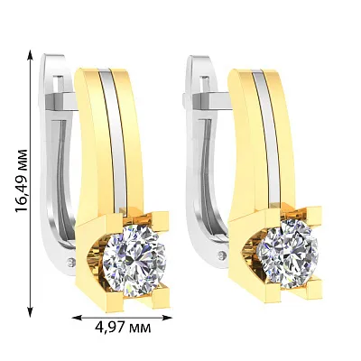Сережки з жовтого і білого золота з фіанітами (арт. 111052бж)