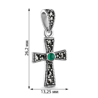 Хрестик зі срібла з оніксом і марказитами  (арт. 7403/3428мркоз)