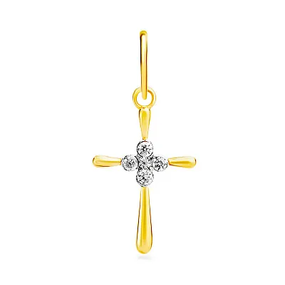 Хрестик з жовтого золота з фіанітами (арт. 440459ж)