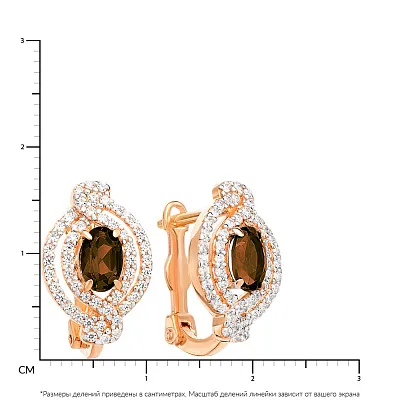 Серьги из красного золота с кварцем и фианитами (арт. 110180Пкр)