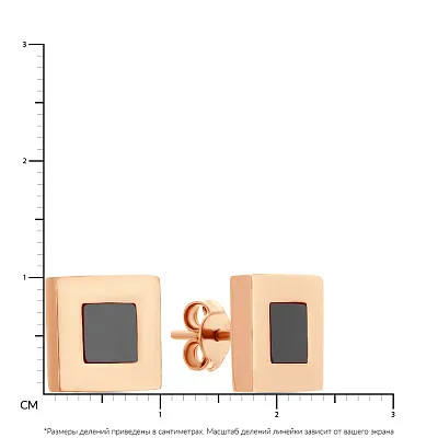 Золотые пусеты «Квадраты» с ониксом (арт. 106744о)