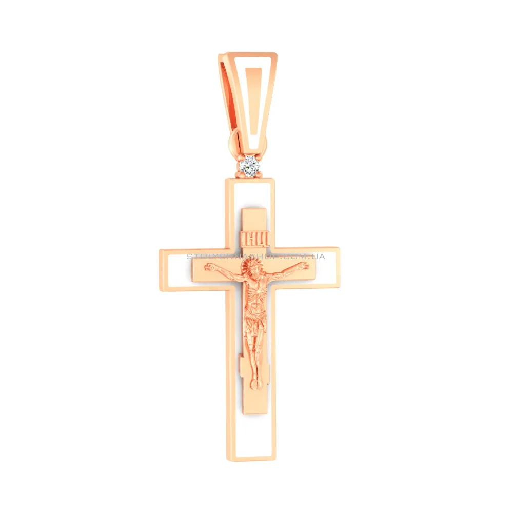 Крестик золотой с распятием и эмалью (арт. 501091еб)