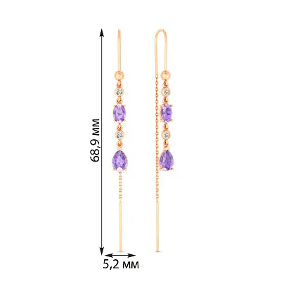Золотые серьги с аметистом и фианитами (арт. 111247Па)
