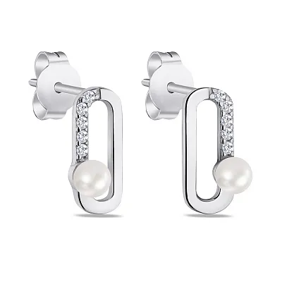 Сережки зі срібла Trendy Style з перлинами і з фіанітами  (арт. 7518/6210жб)
