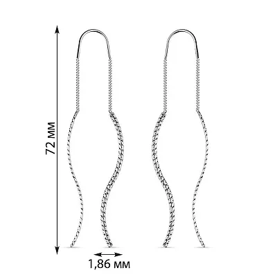 Золоті сережки-протяжки в білому кольорі металу (арт. 105516б)