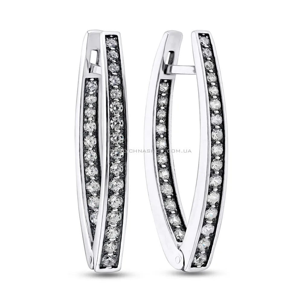 Срібні сережки з доріжкою з фіанітів (арт. 7902/57111-ч) - цена