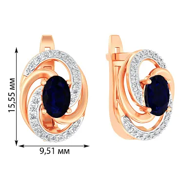 Золоті сережки з сапфіром та діамантами (арт. С011050с)