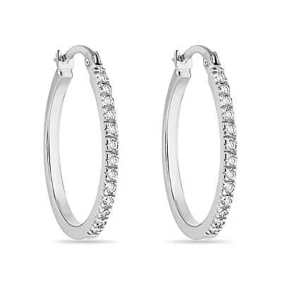 Сережки кольца из белого золота с бриллиантами (арт. С041019020б)