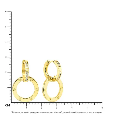Срібні сережки-кільця з жовтим родіюванням і фіанітами  (арт. 7502/4578/15ж)