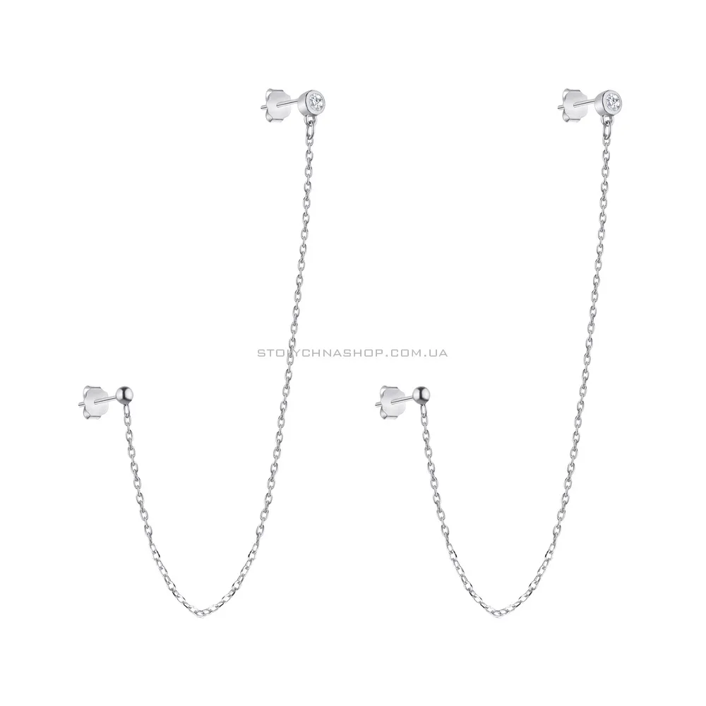 Серебряные серьги на два прокола с фианитами (арт. 7518/5910)