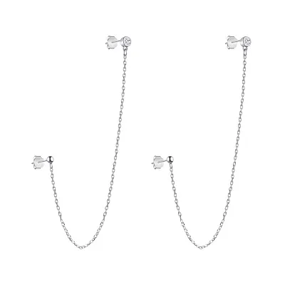 Срібні сережки на два прокола з фіанітами (арт. 7518/5910)