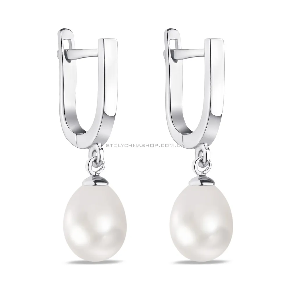 Срібні сережки-підвіски з перлами (арт. 7502/2557жб)