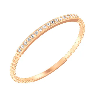 Тонкое кольцо из красного золота с бриллиантами  (арт. К011354)