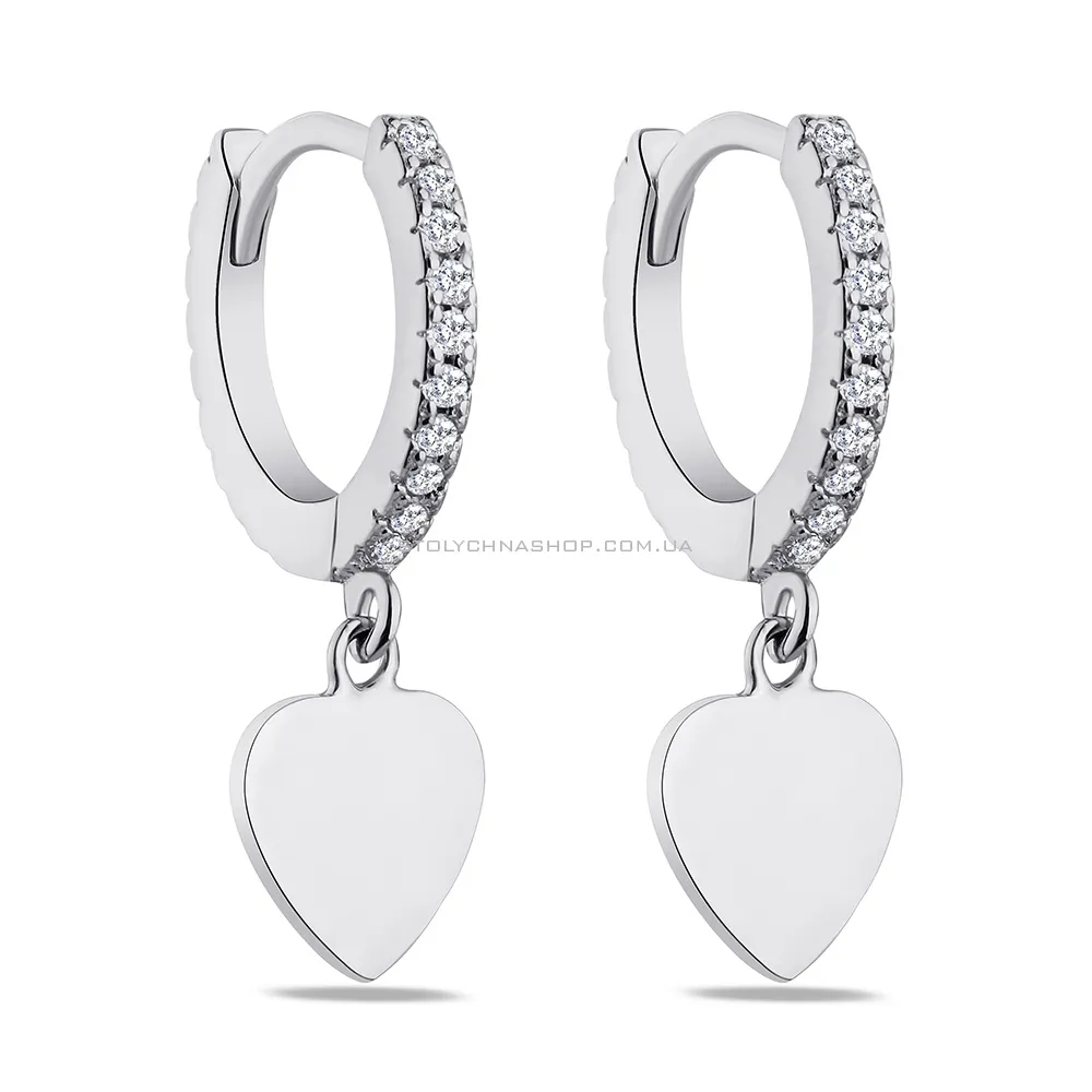 Срібні сережки-підвіски "Сердечка" з фіанітами  (арт. 7502/4788/10) - цена