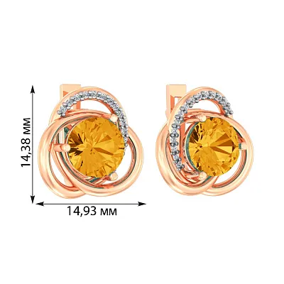 Серьги из красного золота с цитринами и фианитами (арт. 110436Пц)