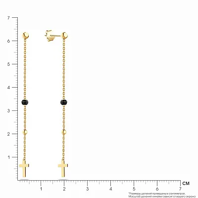 Золотые серьги-подвески с ониксом (арт. 106796жо)