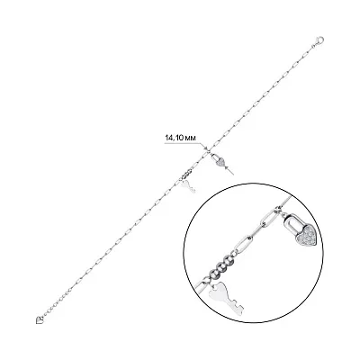 Браслет из серебра на ногу с подвесками и с фианитами (арт. 7509/3083)