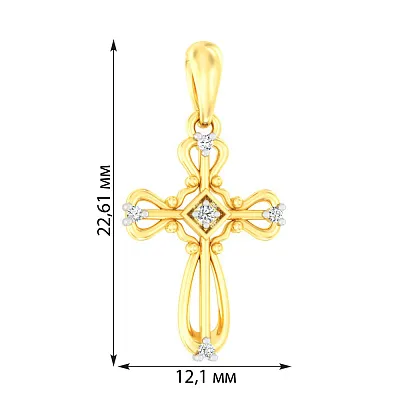 Хрестик з жовтого золота з фіанітами (арт. 440652ж)