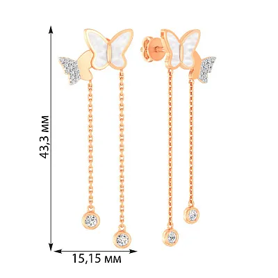 Сережки золоті Метелики з емаллю і фіанітами (арт. 110021еп)