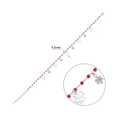 Срібний браслет з підвісками і червоною емаллю  (арт. 7509/3456ек)