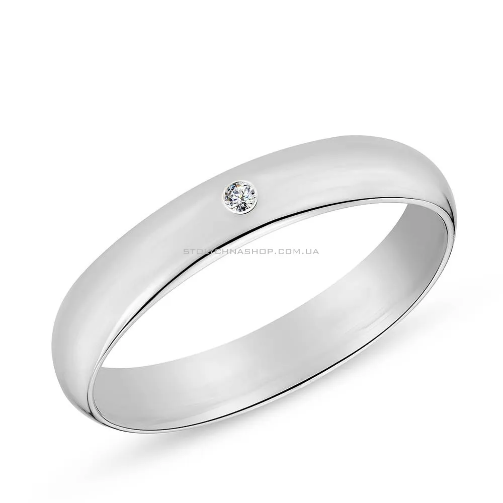 Обручальное кольцо из белого золота с бриллиантом (арт. К220200б) - цена